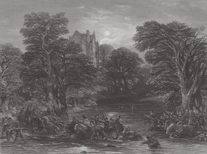 Los Escoceses perseguidos después de la Batalla de Preston, grabado por J.C. Varrall, 1844 de George Cattermole